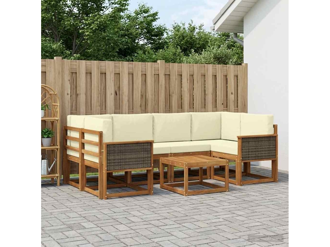 Vidaxl Conjunto De Sofás Para Exterior 5 Pcs Natural E Creme