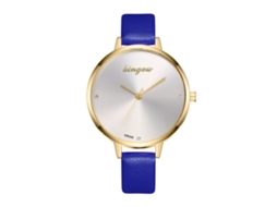 Relógio de Pulso Feminino Analógico Quartzo com Pulseira Pu Clássico Simples Azul