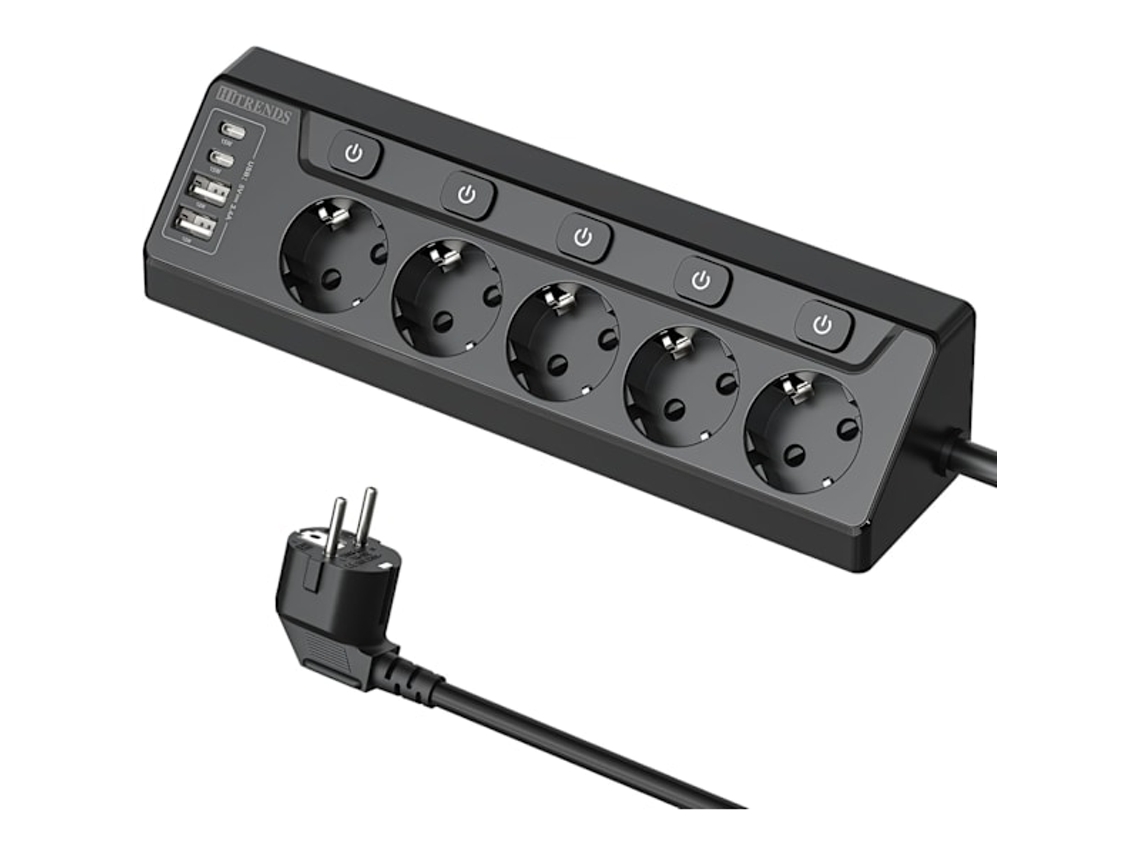 Tomada De Canto Com 2 Portas Usb, A E 2 Portas Usb, C, 5 Tomadas Com Interruptor Individual