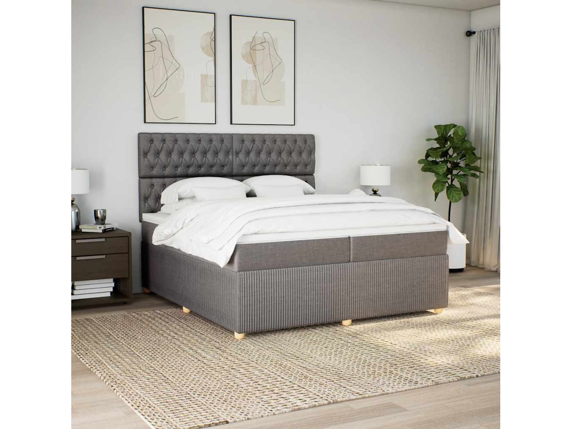 Vidaxl Cama Com Molas/colchão 200x200 Cm Tecido Castanho-acinzentado