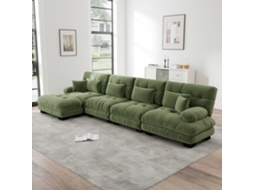 Sofá Modular Em L 4 Lugares Com Pufe Removível Em Chenille Verde