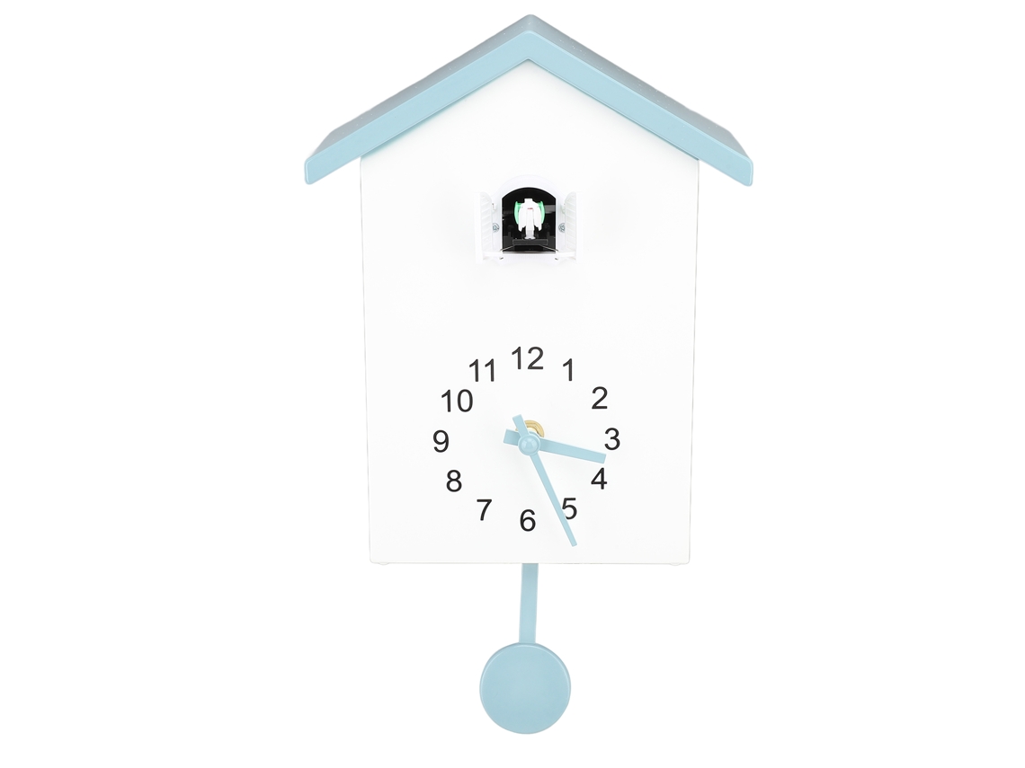 Relógio de parede Baok com pêndulo, casinha de pássaros com som de pássaro, estilo decorativo azul acinzentado para escritório, quarto e sala de estar.