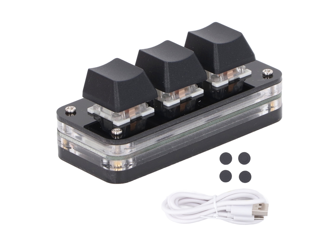 Teclado Mini Com 3 Teclas Usb Industrial Customizado Switch Azul Programável Para Games Com Luz Rgb