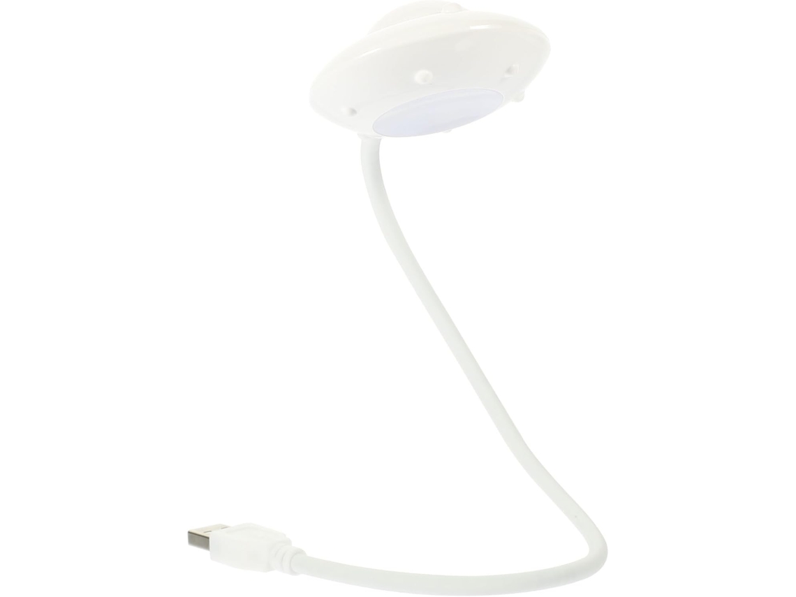 Luminária de mesa USB em formato de disco Voador com LED branco, luz de leitura noturna, estrutura em ABS e metal, ideal para
