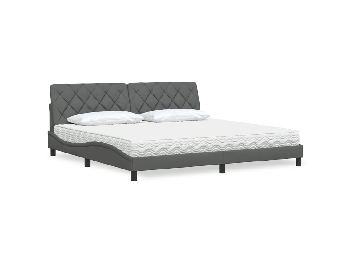 Vidaxl Cama Com Colchão 200x200 Cm Tecido Cinzento-escuro