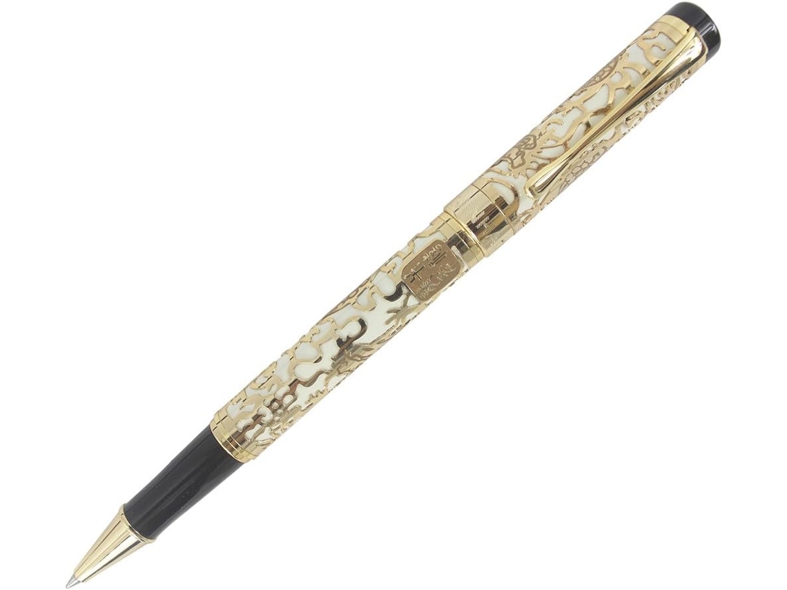 Caneta Esferográfica Bege Com Dragão Chinês Dourado Em Relevo