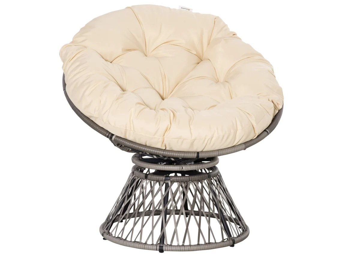 Poltrona Papasan Vime Pe, Aço, Tecido de Poliéster Cor Cinza e Creme 87x97x90 cm Outsunny