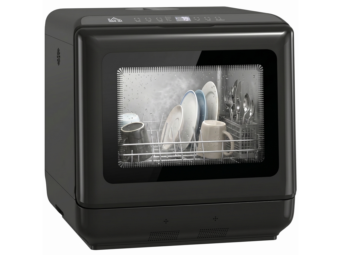 Lava-louças De Bancada Com Reservatório De Água Integrado De 6 Litros, 5 Programas, Capacidade Para 4 Serviços, Visor Led, Preta.