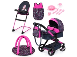 Carrinho de bebê Xeo Dolls, cadeira alta, saco de dormir azul marinho com acessórios 17080ab Bayer