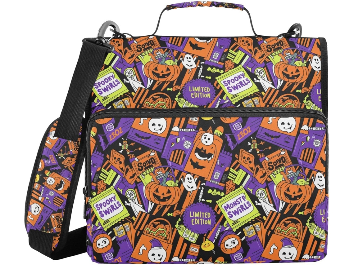 Pasta de 3 Anéis 1, 5 Polegadas com Alça, Estampa de Halloween e Bolsa com Zíper, Ideal para Escola e Mesa