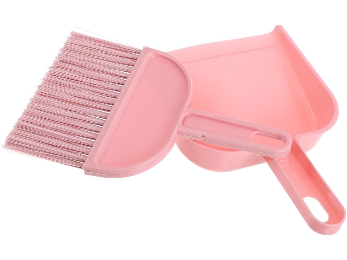 Conjunto De Mini Vassoura E Pá Lixo Mão, Plástico Rosa