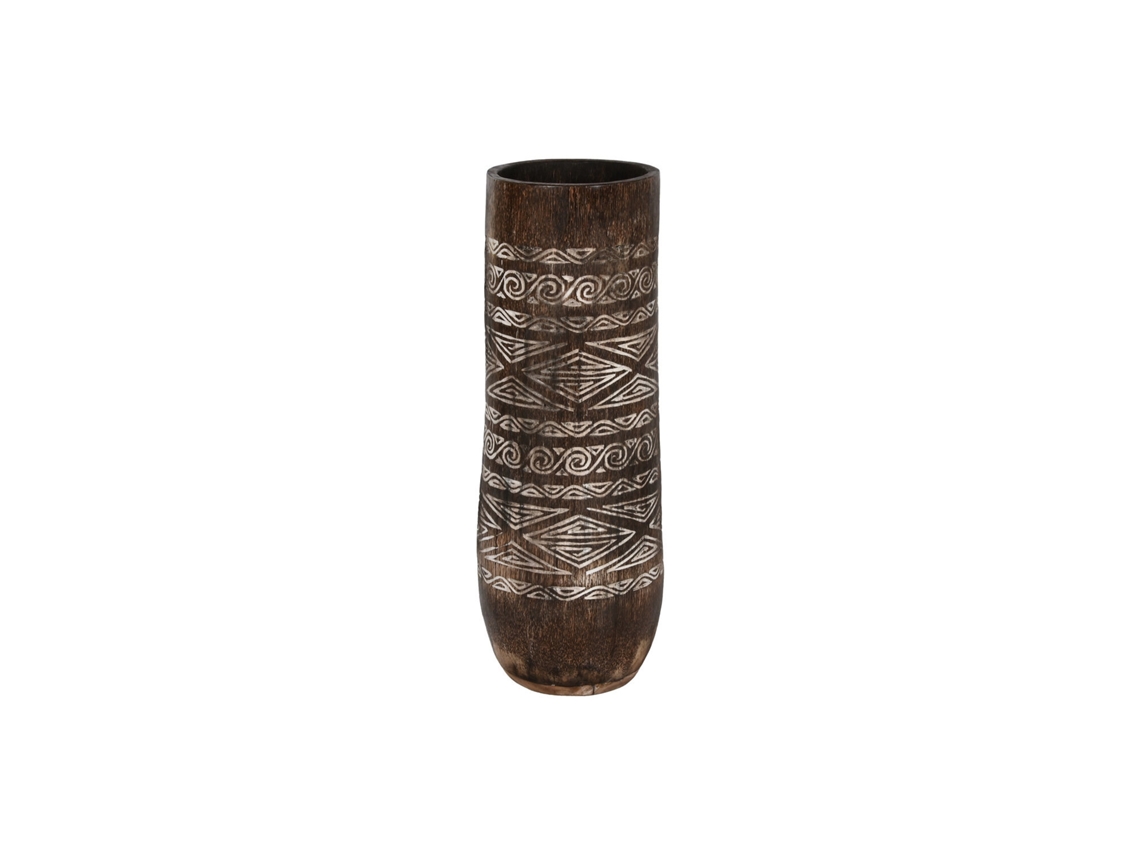 Vaso de Madeira de Coco Esculpida em Tom Marrom, 20x20x90cm ALEXANDRA HOUSE LIVING