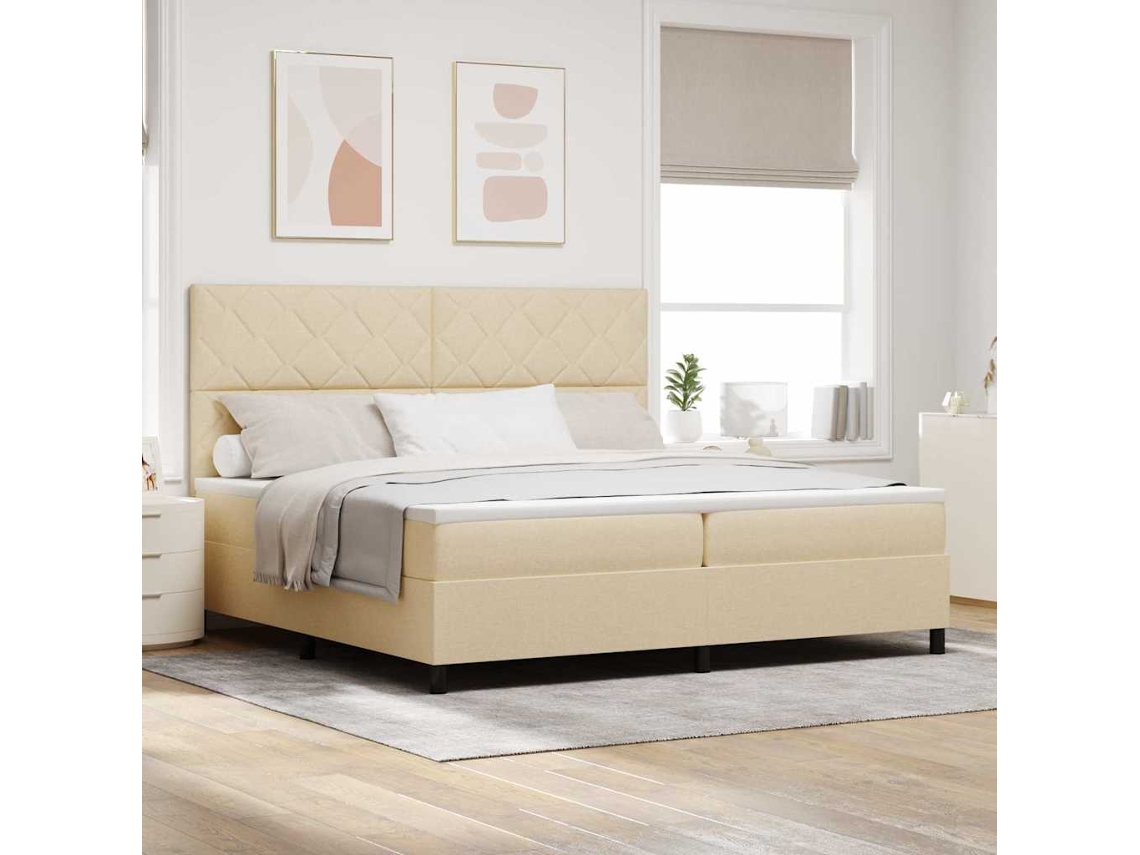 Vidaxl Cama Box Com Fitas Led Com Cabeceira Creme 200 X 200 Cm Tecido