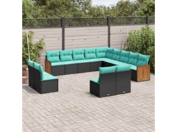 Vidaxl Conjunto De Sofá De Jardim Com 13 Peças E Almofadas Em Rattan Sintético Preto
