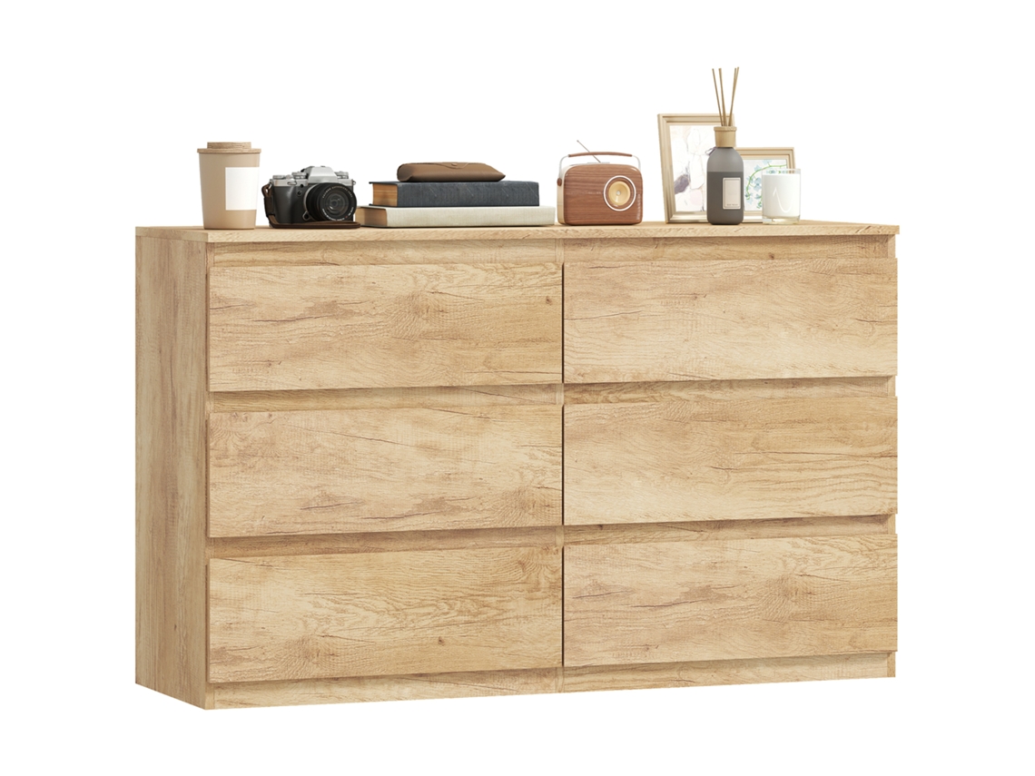 Cômoda com 6 gavetas, design minimalista, 120x39x75 cm, cor carvalho.