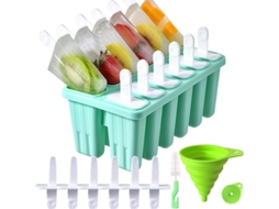 Forma de Silicone para Sorvete , Palitos de Sorvete Reutilizáveis e Escova de Limpeza. MDUG (verde, com 12 Compartimentos)