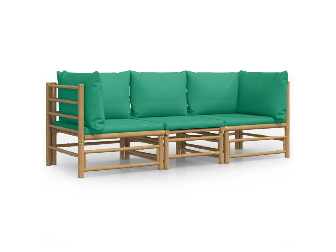 Maison Exclusive - 3 Pcs Conjunto Lounge De Jardim Bambu C/ Almofadões Verdes