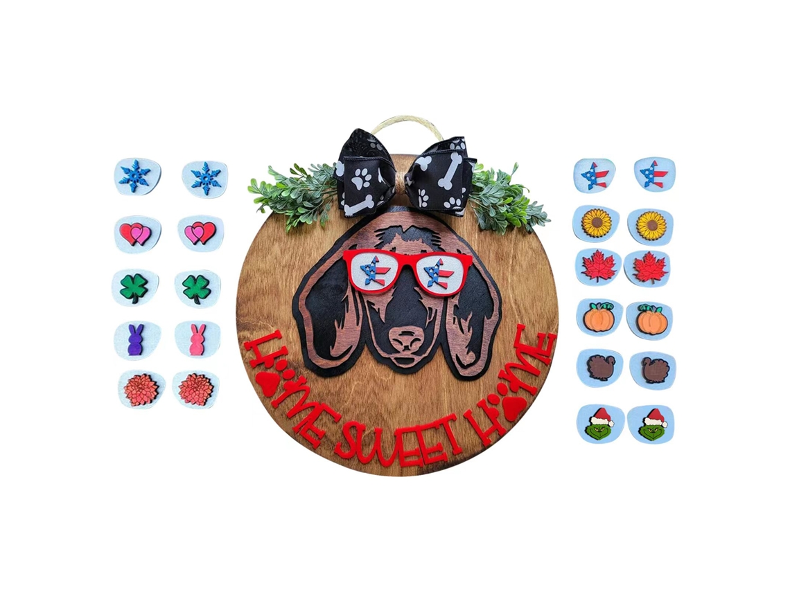 Calendário de Porta em Madeira com Desenho de Cão LAXISCREED