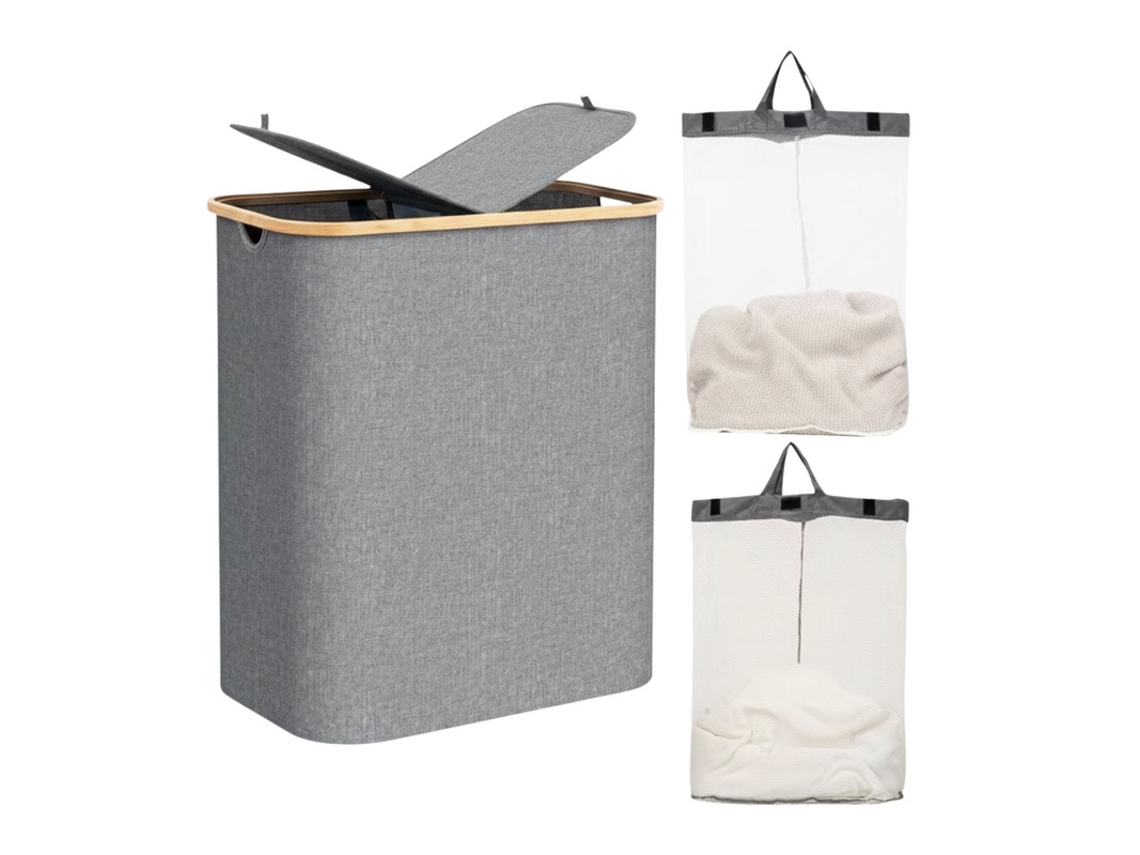 Cesto de Roupa Suja 150 Litros Com Tampa E 2 Compartimentos, Dobrável.