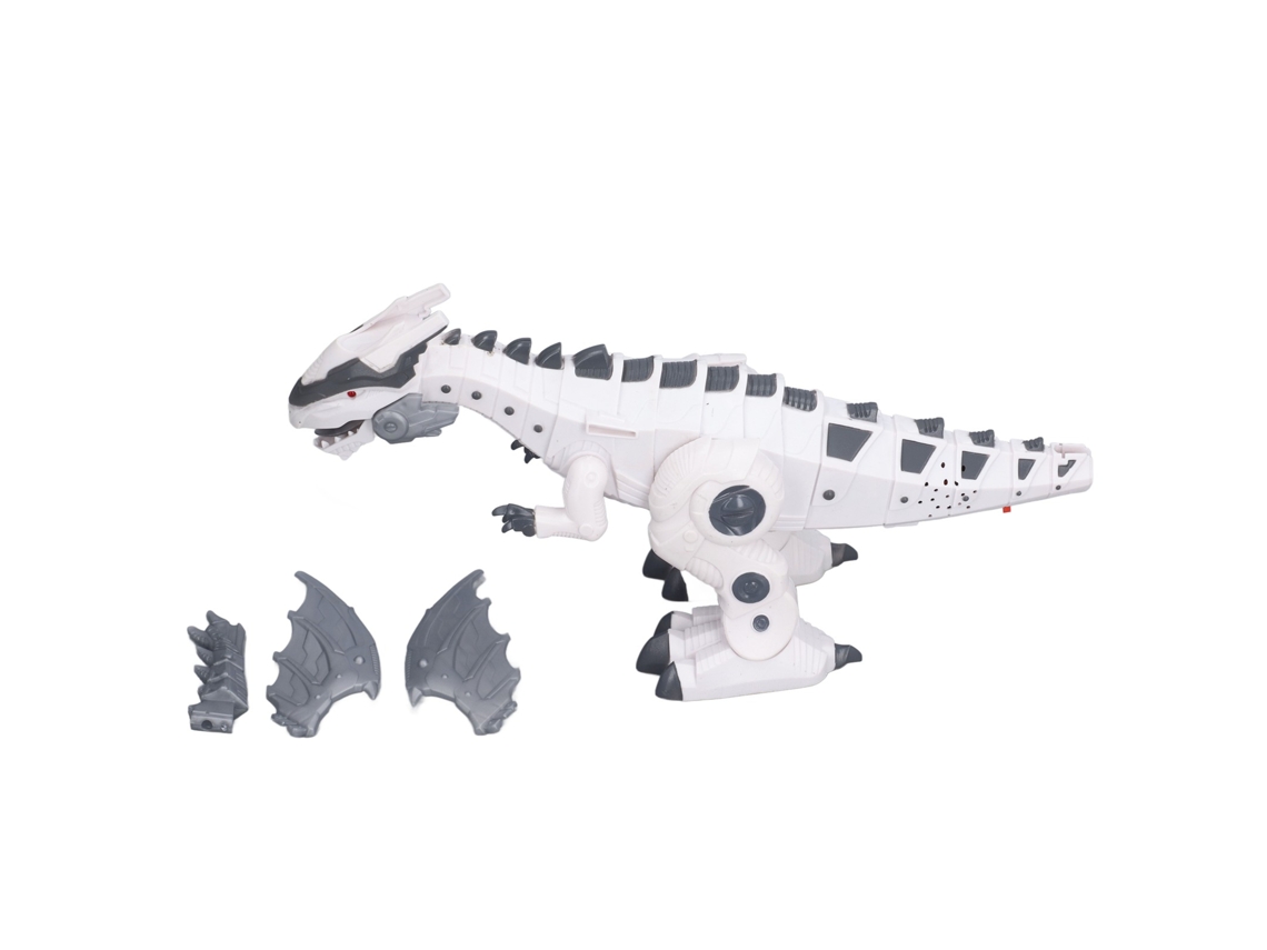 Brinquedo Dinossauro Elétrico Mecânico Tiranossauro Rex Andando Luzes Som Simulado Branco