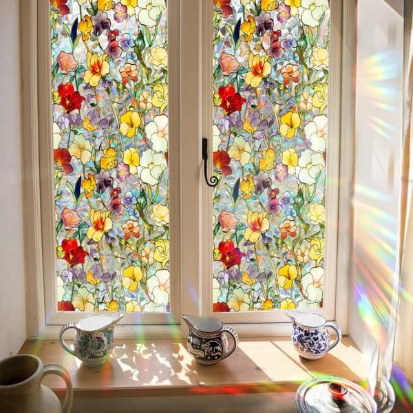 Película Para Janela Com Estampa Retrô De Flores E Borboletas, Adesivo Estático Para Janela, Película De Privacidade 43x100cm, Proteção Uv Tfrf