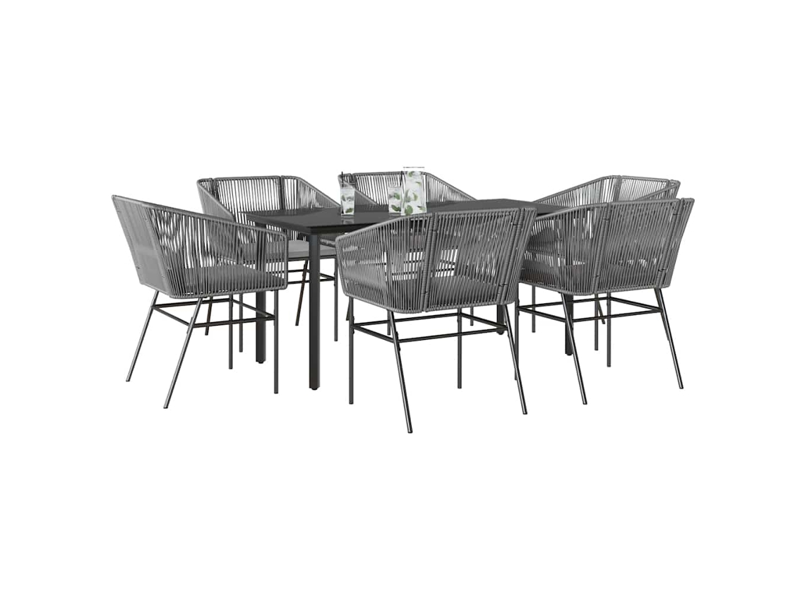 Vidaxl Conjunto Jantar Jardim 7 Peças Almofadas Vidro Vime Cinzento Pe