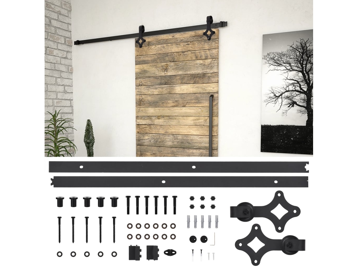 Vidaxl Kit De Ferragens Para Porta Deslizante Skien 183 Cm Aço Preto