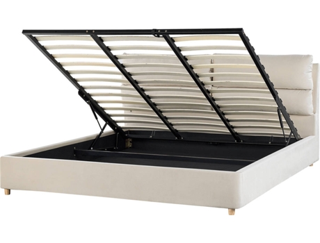 Cama BELIANI de Casal em Veludo Creme com Arrumação 180x200 cm Batilly