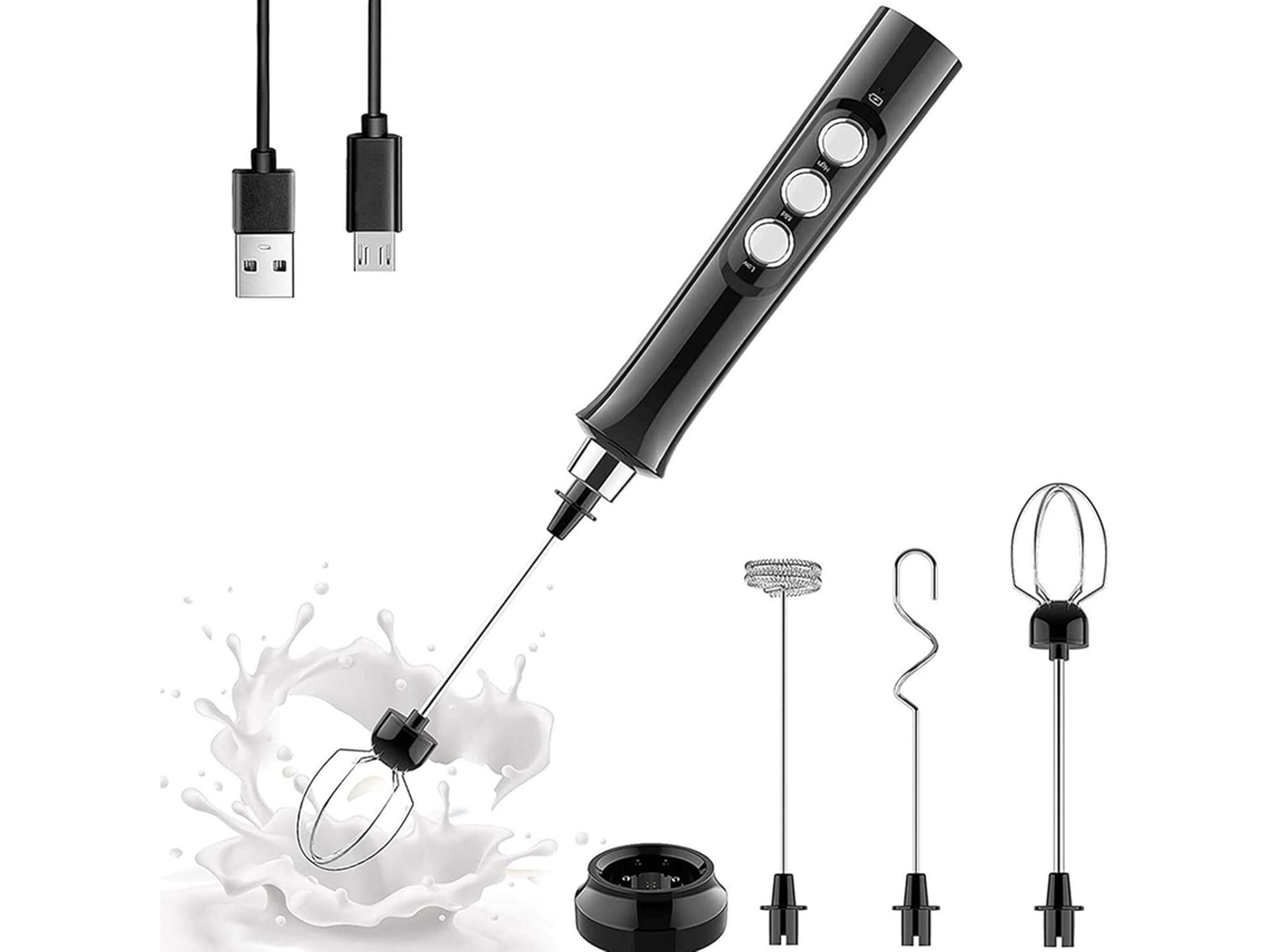Espumador De Leite Portátil, Misturador Elétrico Bebidas Com 3 Velocidades, Café Recarregável Via Usb Bicos.