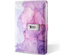 Libreta A5 con cerradura de combinación y cubierta de cuero sintético morado para notas - Aquaforge