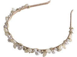 Tiara Flandres Folha elegante com pérolas e strass, acessório para cabelo.