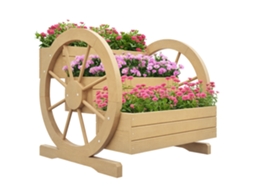 Vaso de Madeira 3 Níveis Externo com Design de Escada Furos de Drenagem 61x62x57 Cm Natural Ge