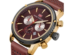 Relógio de Pulso Quartz Masculino Redondo de Liga com Pulseira de Couro Marrom Claro