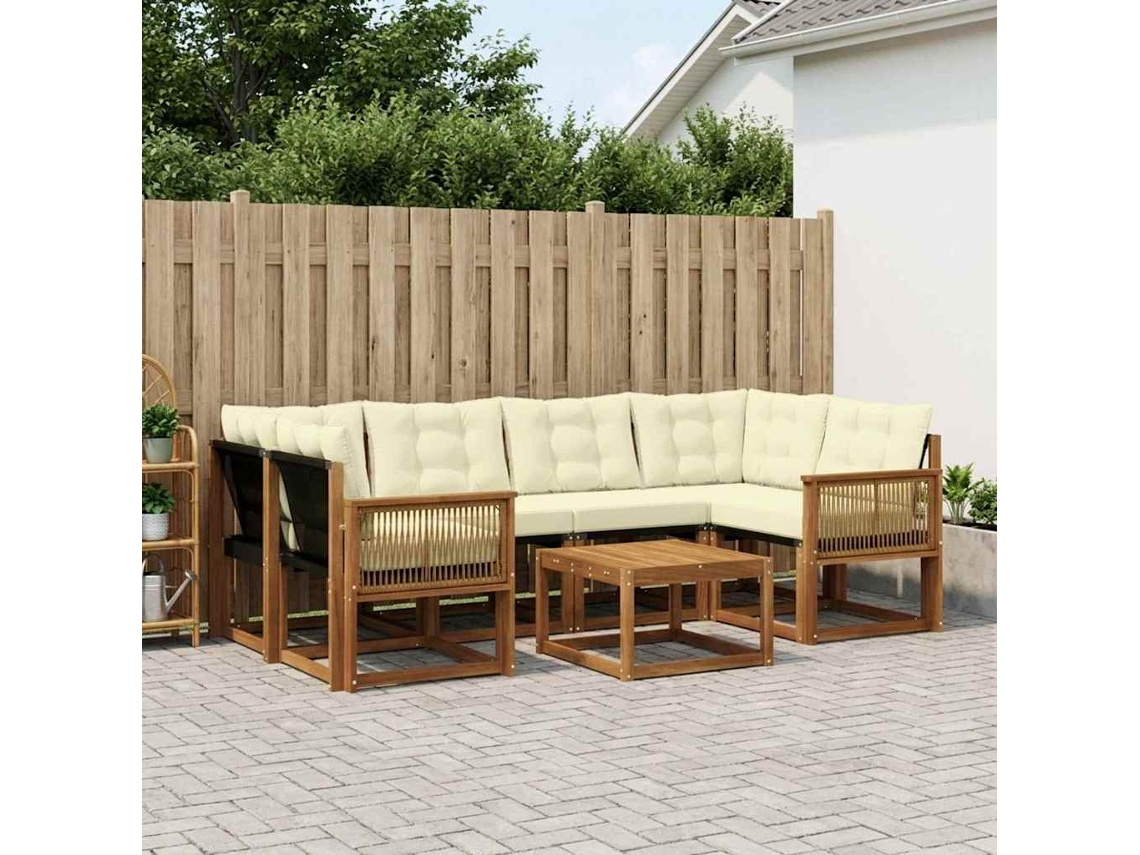 Vidaxl Conjunto De Sofás Para Exterior 7 Pcs Natural E Creme