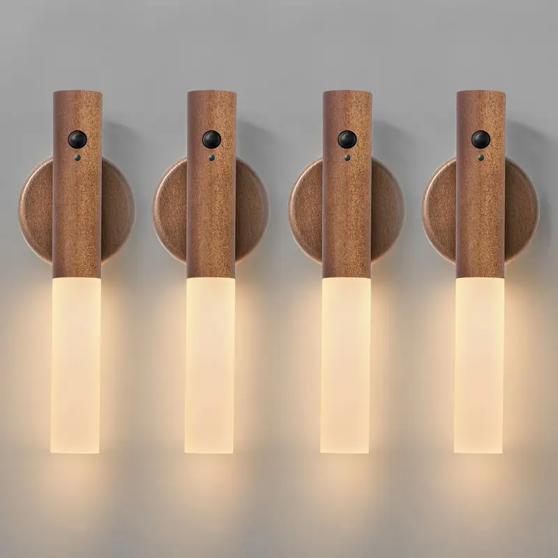 (cor Nogueira, 4 Peças) Luminária De Parede Led Recarregável Com Sensor De Movimento Inteligente, Luz Noturna Magnética Portátil