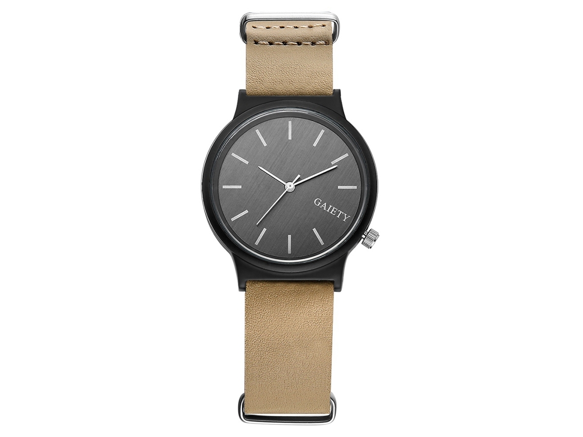 Relógio de pulso masculino em liga metálica, estilo simples, mostrador redondo, pulseira em PU, movimento de quartzo, bege.