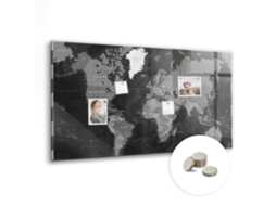 Quadro De Vidro Magnético Mapa Mundi Preto Para A Cozinha Espelharte (120x60 Cm)