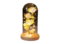 Luz de Rosa Led com Rosa Artificial Preservada em Vidro Base de Madeira para Decoração com S/MARCA
