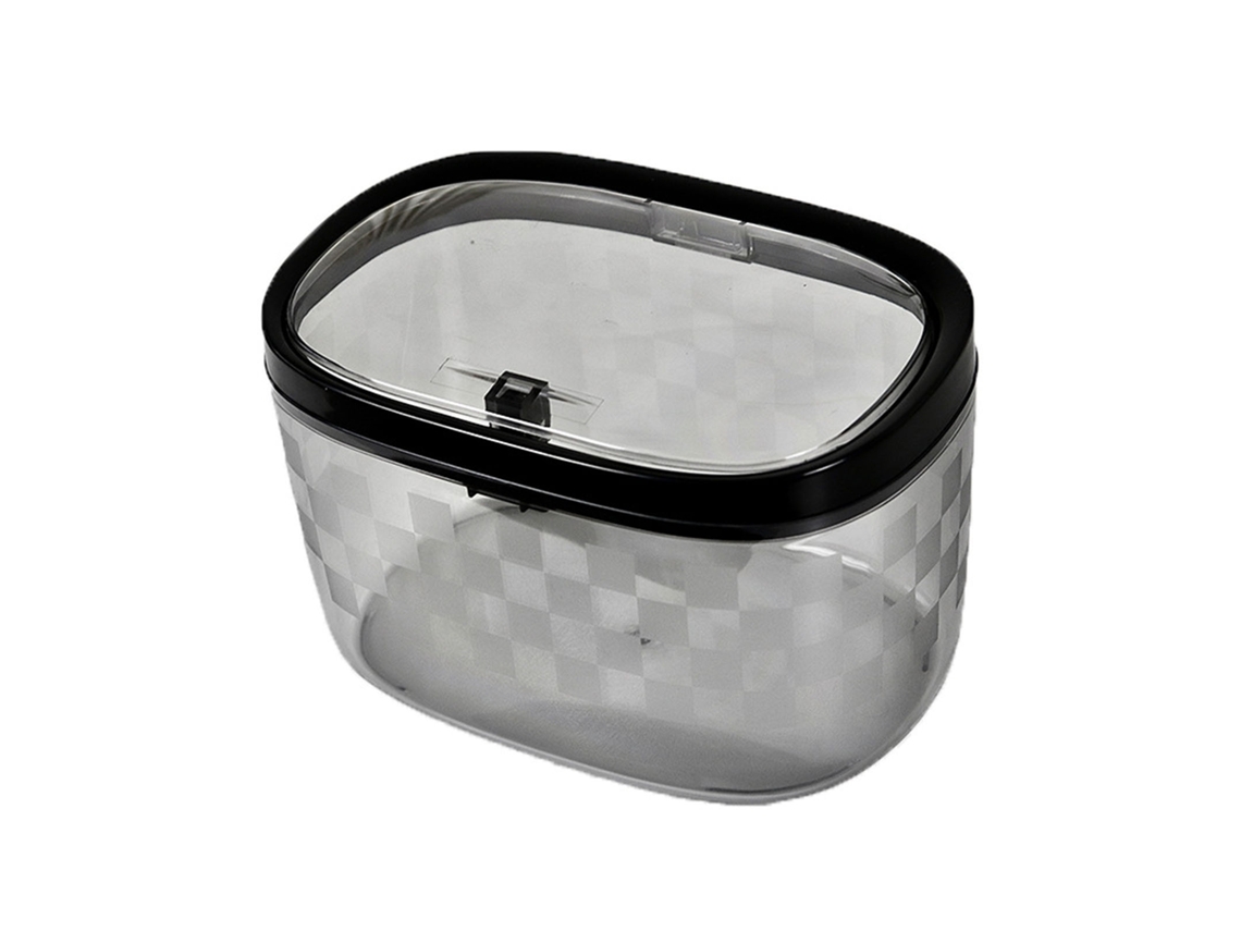 Lixeira de mesa plástica com tampa de pressão transparente pequena para escritório carro quarto