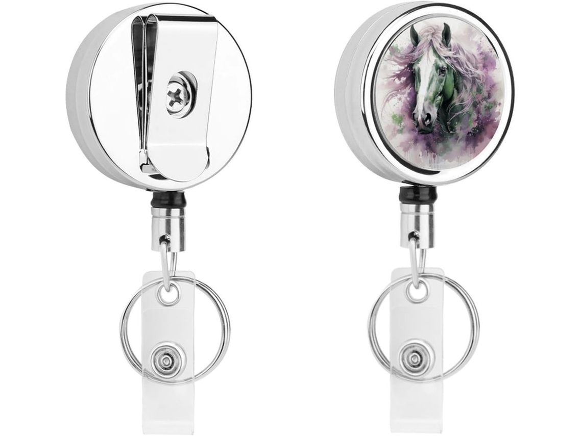 Porta Crachás Retrátil Em Metal Com Formato De Cavalo Verde, Clipes Resistentes Crachás, Chaveiro, Porta Cartões De