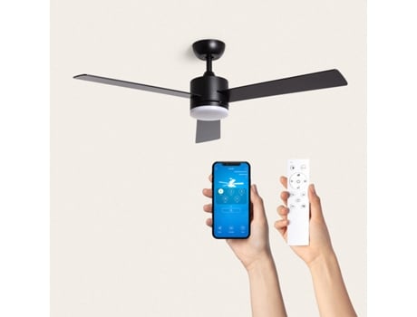 Ventoinha de Teto Silenciosa Fleves 132Cm Motor Dc Preto Lâminas: Preto com Luz Controle Remoto Wifi: Sim TECHBREY