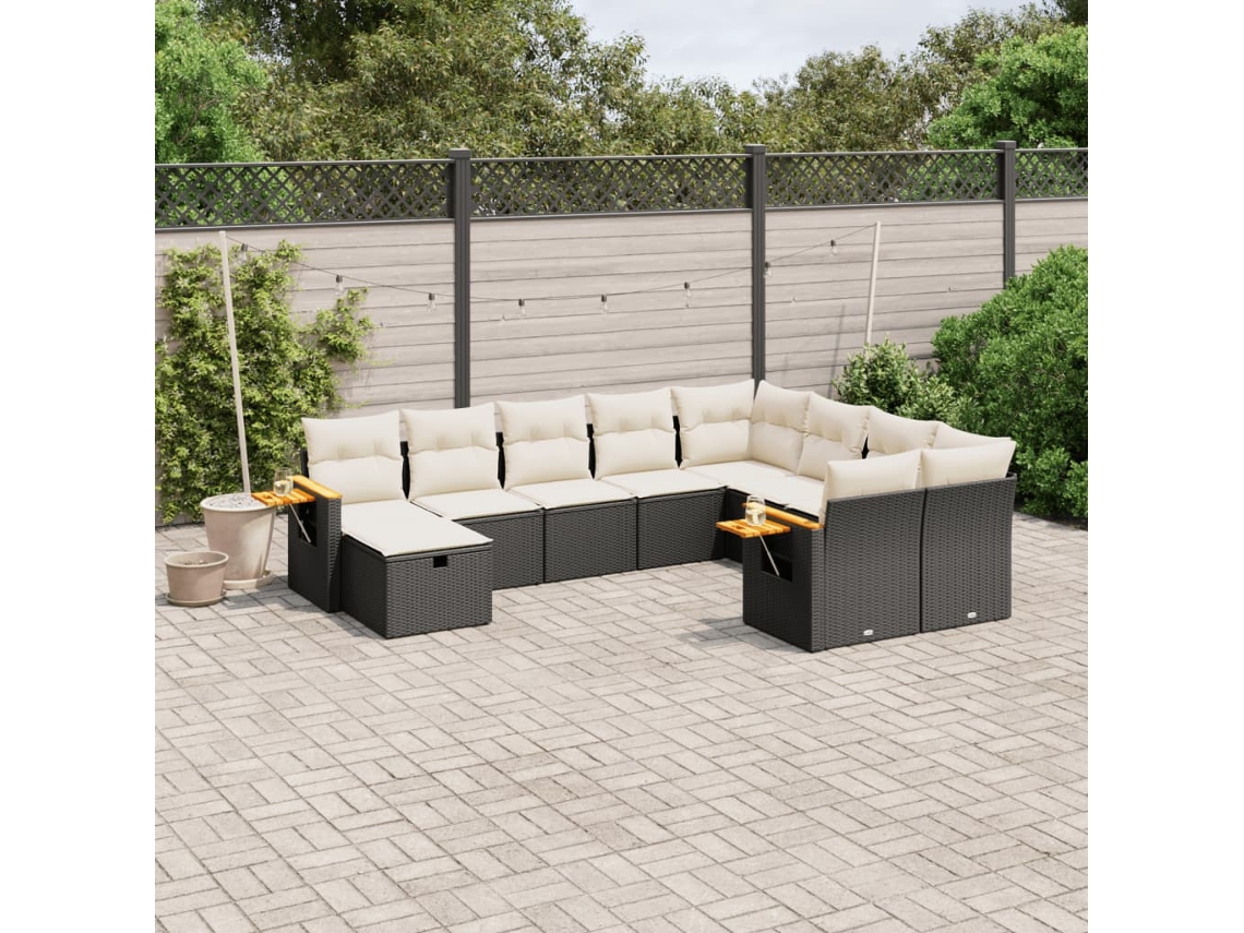 Vidaxl 10 Pcs Conjunto Sofás De Jardim C/ Almofadões Vime Pe Preto