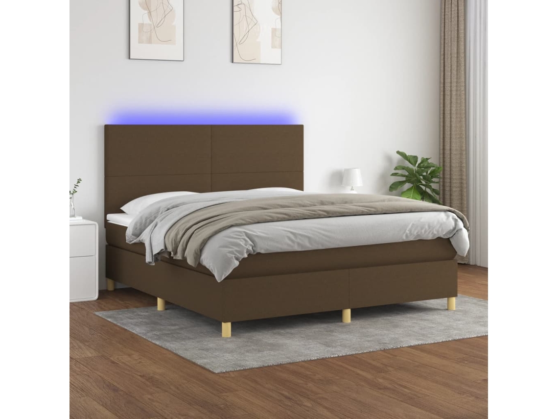 Cama Box Spring C/ Colchão/led 180x200cm Tecido Castanho-escuro