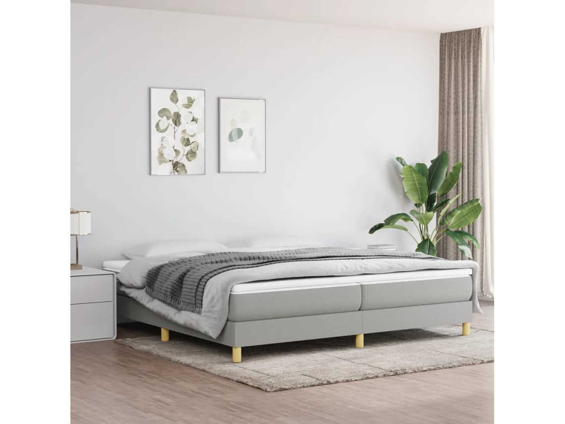 Vidaxl Cama Com Molas/colchão 200x200 Cm Tecido Cinza-claro