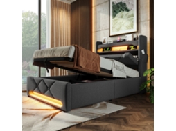 Cama Solteiro Cinza 90x200 Cm, Led 360°, Usb-c, Hidráulica