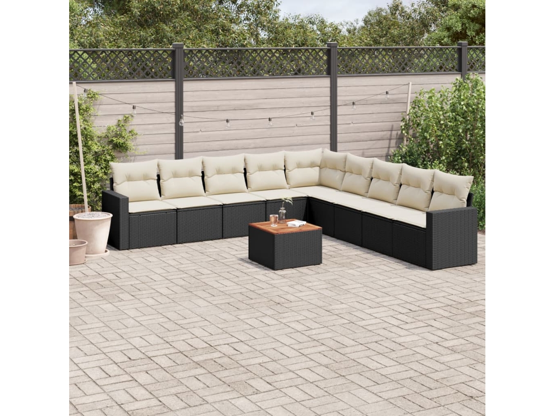 Vidaxl 10 Pcs Conjunto Sofás De Jardim C/ Almofadões Vime Pe Preto