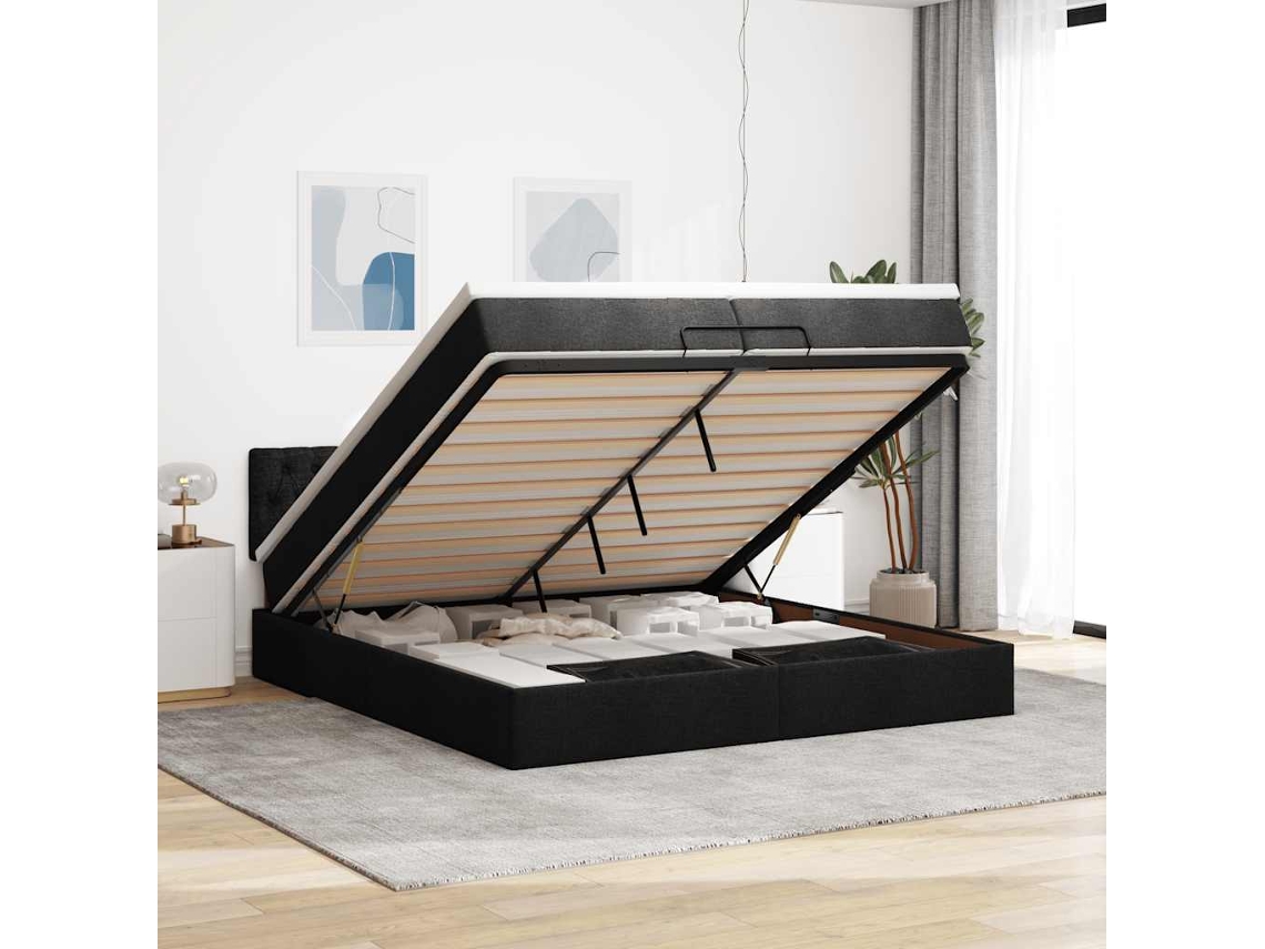 63 / 5,000vidaxl Estrutura De Cama Otomana Com Colchões Tecido Preto