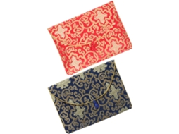Conjunto de 2 bolsas para escrituras budistas, modelo Village, em brocado azul e vermelho com flores, organizador portátil.