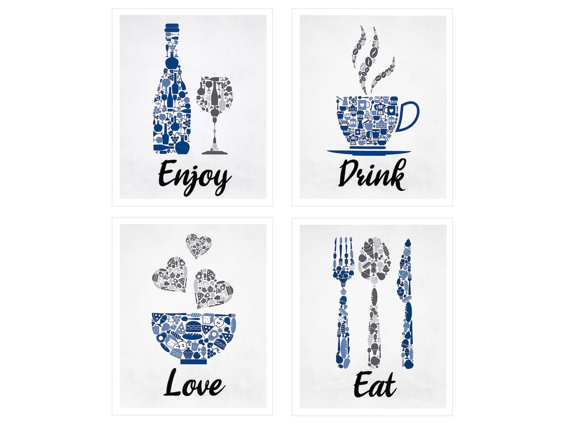 Omni arte de Parede Inspirador Vintage para Cozinha Restaurante Café Bar Azul Marino Cinza Cobalto Branco como Se Muestra