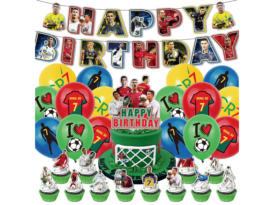 Decoração De Festa Aniversário Do Ronaldo Com Banner, Balões E Bolo.